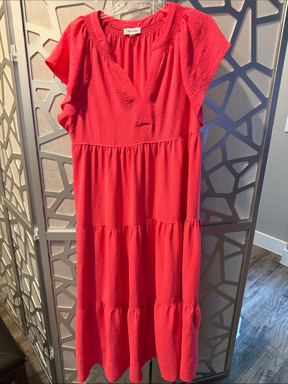 Calvin Klein Vibrant Red Tiered Maxi Dress